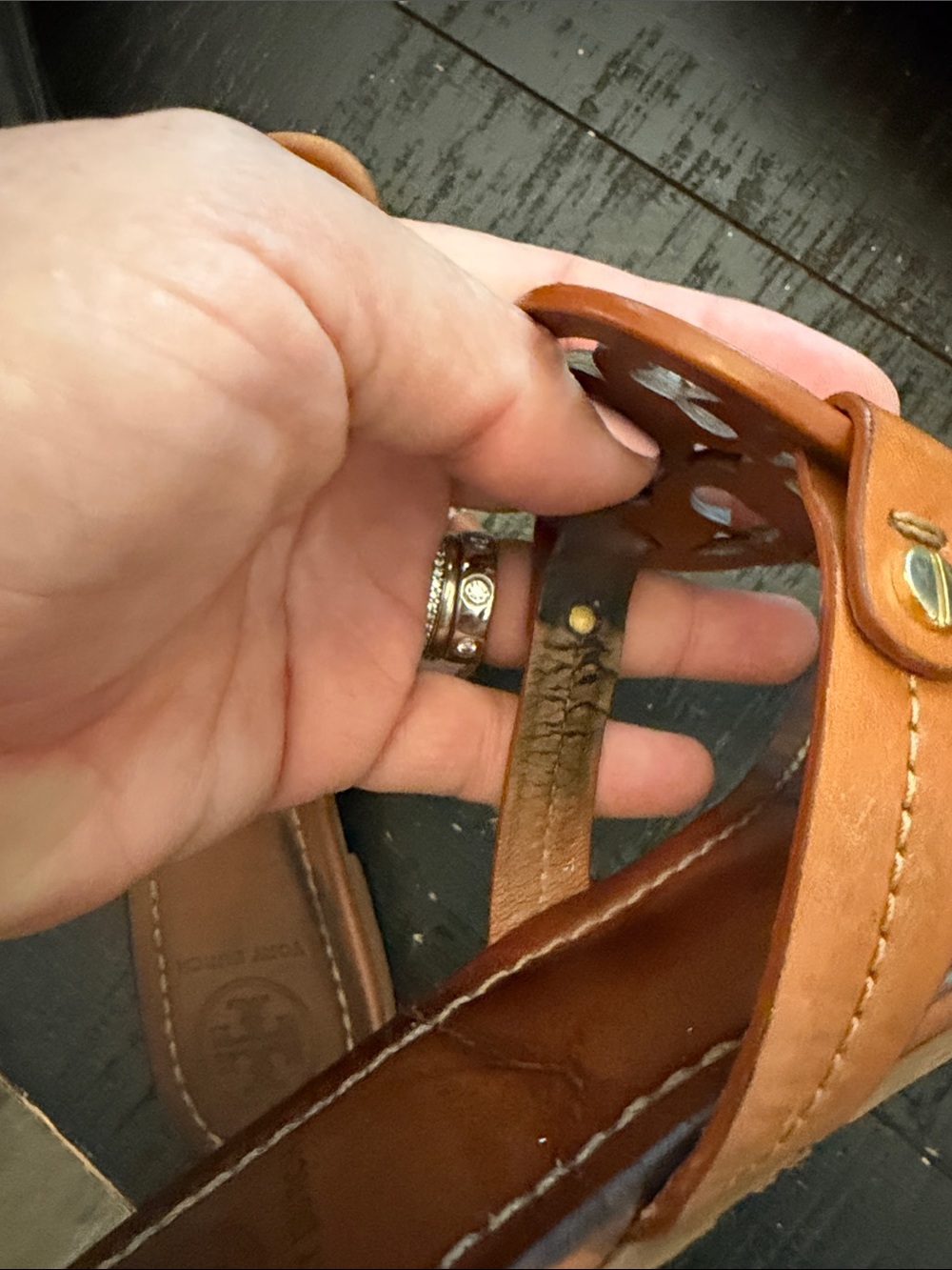 Tory Burch Cognac Leather Miller Thong Sandals - Picture 5 of 7